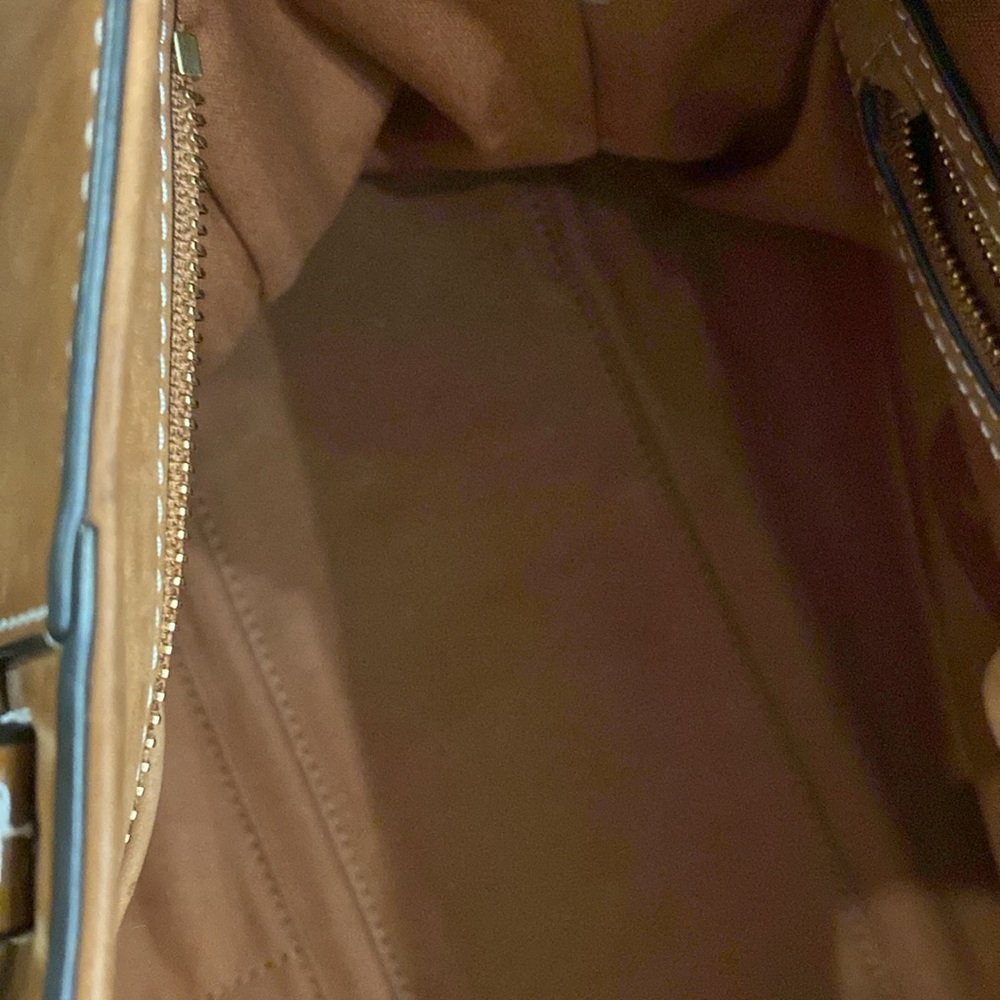 Tory Burch Canvas & Suede Center Stripe Satchel in Natural New Ivory Nut - Picture 13 of 16